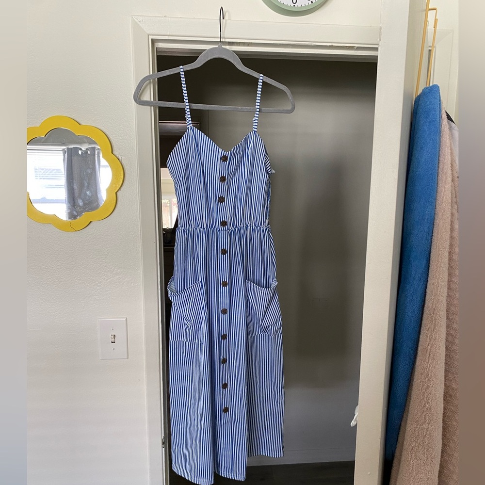 Blue and White Stripped Middi Dress